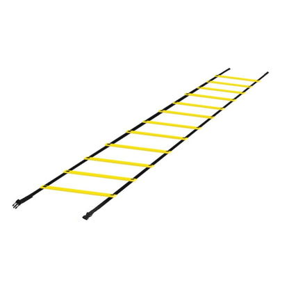 Scara de Antrenament Elindor® pentru Agilitate, Viteza, Rezistenta, Coordonare, Rapiditate, cu 12 Trepte, Lungime Reglabila Treapta 38-42 cm, Interior / Exterior, Geanta de Transport Inclusa, 500 x 42 cm, Galben / Negru