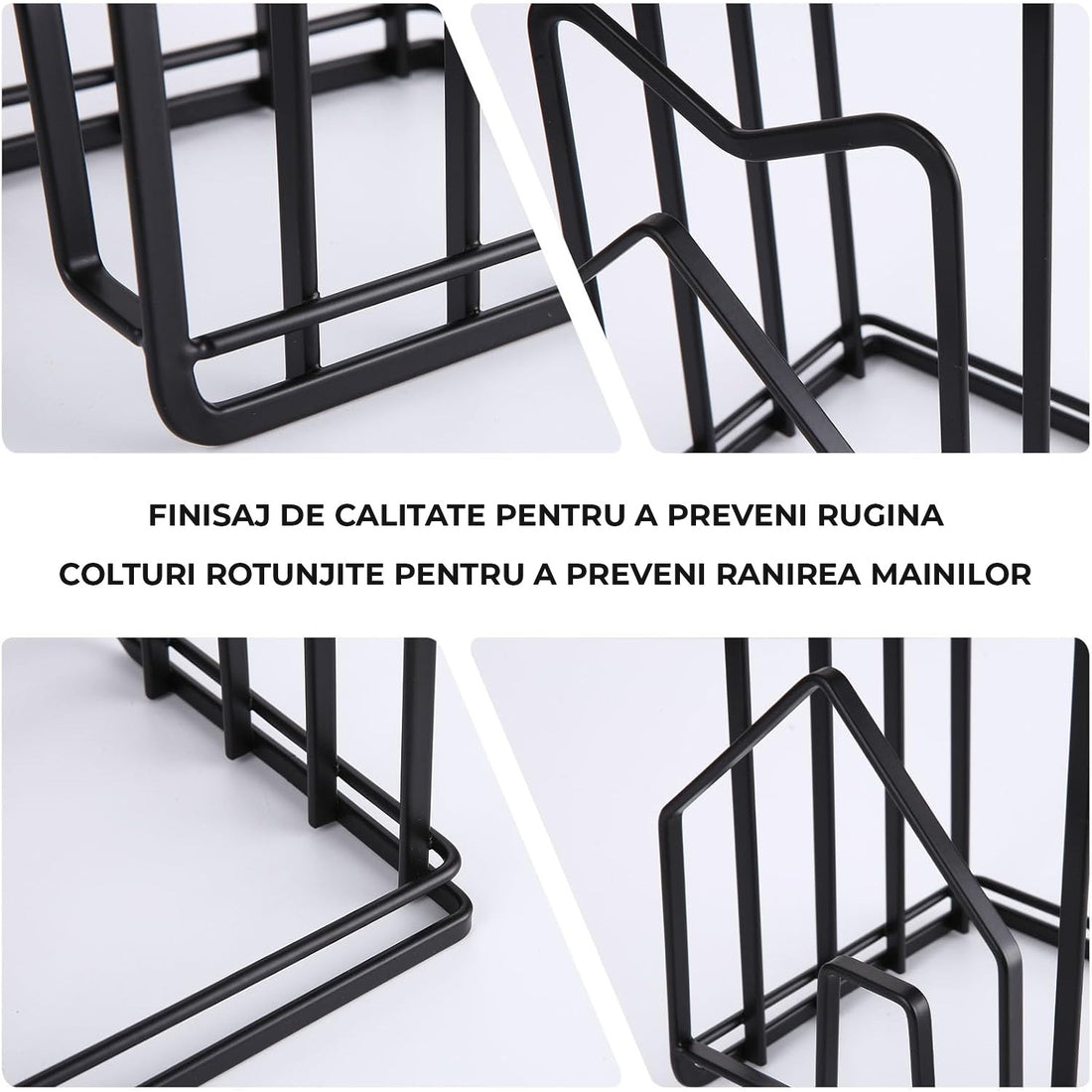 Suport Tocatoare Metalic Elindor® Organizator Compact si Elegant pentru Bucatarie, Baza Antiderapanta, Ideal pentru Tocatoare, Capace Oale si Tigai, Ustensile Bucatarie, Carti, 12.5 × 14.5 × 21.5 cm, Negru