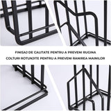 Suport Tocatoare Metalic Elindor® Organizator Compact si Elegant pentru Bucatarie, Baza Antiderapanta, Ideal pentru Tocatoare, Capace Oale si Tigai, Ustensile Bucatarie, Carti, 12.5 × 14.5 × 21.5 cm, Negru