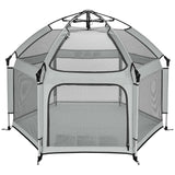 Tarc de Joaca pentru Bebelusi si Copii Elindor® Tip Cort, Spatiul Sigur de Joaca, Plasa de Protectie UV, Include Usa cu Fermoar, Materiale Eco-Friendly și Non-Toxice, Varsta 1-5 ani, 150 x 150 x 122 cm, Gri