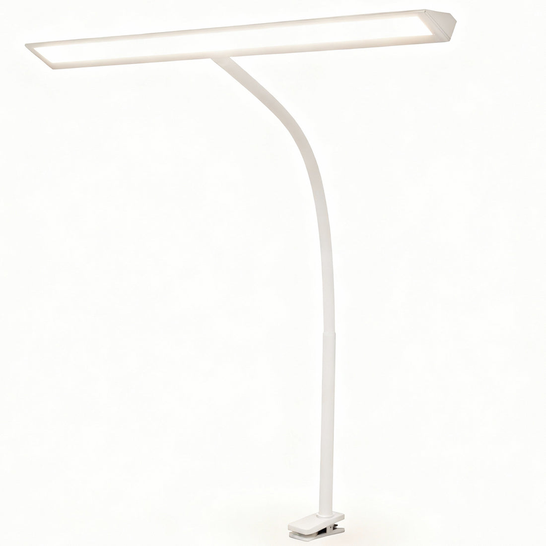 Lampa de Birou Elindor® Ultra-Wide, Alba cu LED, Nivel de Luminozitate Reglabil de la 2700K pana la 6500K, Veioza cu Clema Metalica si Brat Reglabil, Protectie pentru Ochi, Inaltime Totala 66 cm, Latime 40 cm