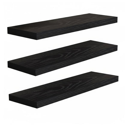 Set 3 Rafturi Elindor® Negre, Raft Suspendat de Depozitare, Mobila Bucatarie, Dormitor, Baie sau Birou, Etajera Practica cu Design Aerisit, Usor de Asamblat, Perfecta pentru Organizare Carti, Vesela, Condimente, Polita Produse Diverse, 40 x 17 x 1.5 cm