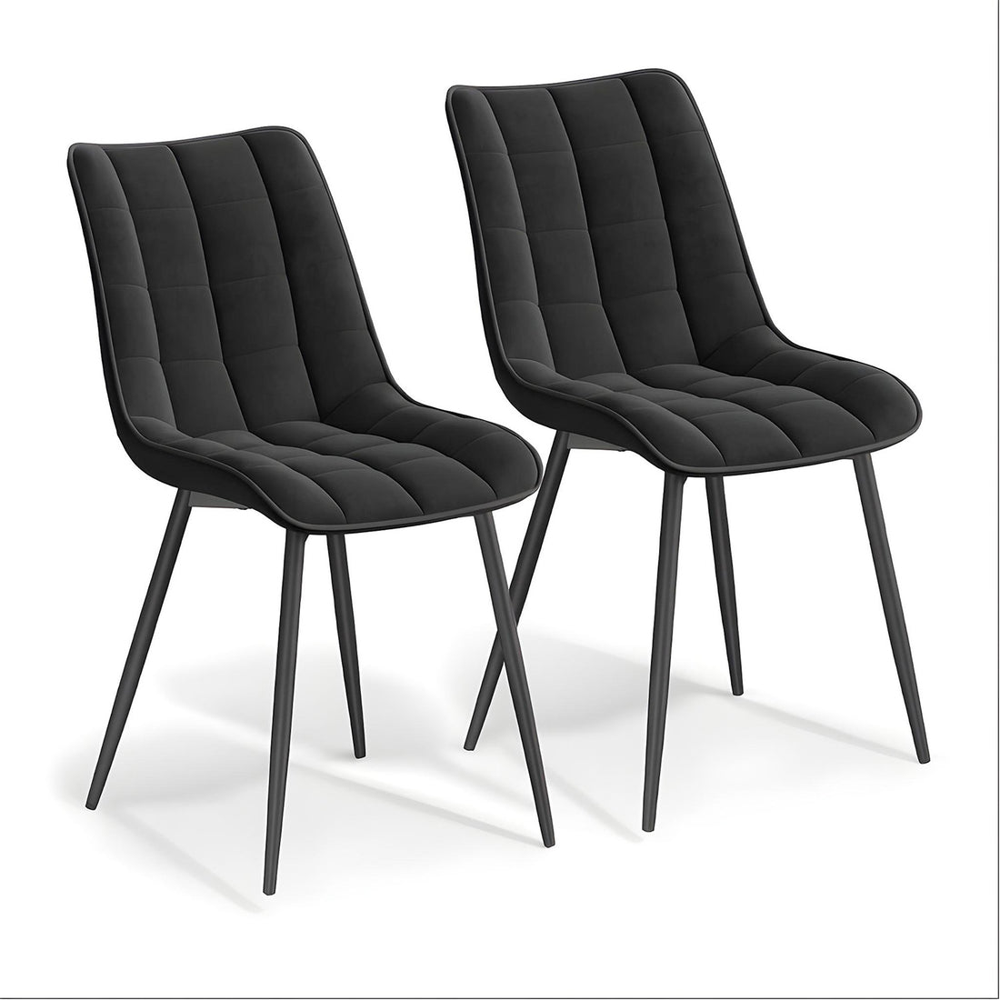 Set 2 Scaune Elindor® Ergonomice, Design Contemporan, Scaun cu Spatar si fara Manere, din Catifea cu Picioare Metalice Negre, Potrivite pentru Living, Bucatarie, Birou, Dormitor, Latime Sezut 46 cm, 85.5 x 45 x 42 cm, Negru