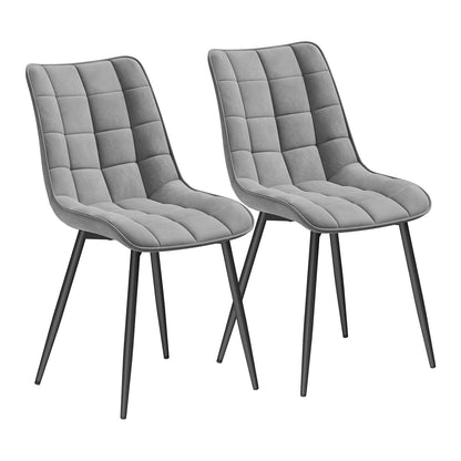 Set 2 Scaune Elindor® Ergonomice, Design Contemporan, Scaun cu Spatar si fara Manere, din Catifea cu Picioare Metalice Negre, Potrivite pentru Living, Bucatarie, Birou, Dormitor, Latime Sezut 46 cm, 85.5 x 45 x 42 cm, Gri Deschis
