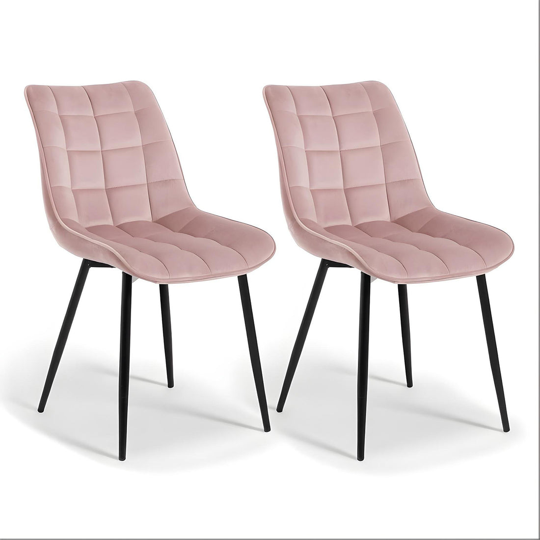 Set 2 Scaune Elindor® Ergonomice, Design Contemporan, Scaun cu Spatar si fara Manere, din Catifea cu Picioare Metalice Negre, Potrivite pentru Living, Bucatarie, Birou, Dormitor, Latime Sezut 46 cm, 85.5 x 45 x 42 cm, Roz