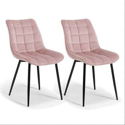 Set 2 Scaune Elindor® Ergonomice, Design Contemporan, Scaun cu Spatar si fara Manere, din Catifea cu Picioare Metalice Negre, Potrivite pentru Living, Bucatarie, Birou, Dormitor, Latime Sezut 46 cm, 85.5 x 45 x 42 cm, Roz