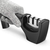 Ascutitor de Cutite Elindor® 3 in 1, Diferite Etape, Ceramica, Piatra Diamant, Otel Tungsten, Baza de Cauciuc Antialunecare, 21x8.5x5 cm, Negru