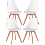 Set 4 Scaune Bucatarie Albe Elindor® din Piele Ecologica, Picioare din Lemn, Scaun Confortabil, Perna Sezut, Elegant, pentru Bucatarie, Dormitor, Living, 50 x 45 x 81 cm