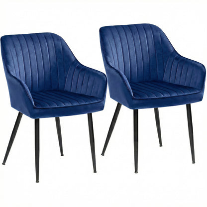 Set 2 Scaune Elindor® Ergonomice, Design Contemporan, Scaun cu Spatar si cu Manere, din Catifea cu Picioare Metalice Negre, Potrivite pentru Living, Bucatarie, Birou, Dormitor, 90x60x45 cm, Albastru