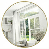 Oglinda Rotunda Aurie Elindor® Decorativa, Moderna si Eleganta, Reflexie HD, Sticla fara Distorsiuni, Ideala pentru Dormitor, Living, Birou, Dressing, Hol, Rama Metalica, Diametru 90 cm