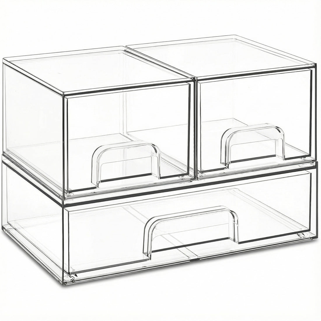 Set 3 Cutii Organizatoare Elindor® din Plastic, Cutie Depozitare si Organizare cu Sertare Glisante, pentru Accesorii, Parfumuri, Organizator pentru Sertar, Dulap, Frigider, Multifunctional pentru Bucatarie, Baie, Dormitor, Camara, Bar, Birou, Transparent