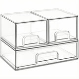 Set 3 Cutii Organizatoare Elindor® din Plastic, Cutie Depozitare si Organizare cu Sertare Glisante, pentru Accesorii, Parfumuri, Organizator pentru Sertar, Dulap, Frigider, Multifunctional pentru Bucatarie, Baie, Dormitor, Camara, Bar, Birou, Transparent
