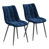 Set 2 Scaune Elindor® Ergonomice, Design Contemporan, Scaun cu Spatar si fara Manere, din Catifea cu Picioare Metalice Negre, Potrivite pentru Living, Bucatarie, Birou, Dormitor, Latime Sezut 46 cm, 85.5 x 45 x 42 cm, Albastru Marin