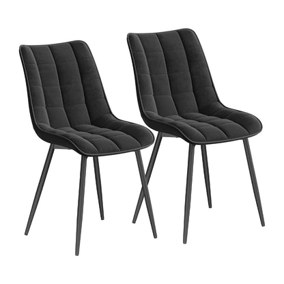 Set 2 Scaune Elindor® Ergonomice, Design Contemporan, Scaun cu Spatar si fara Manere, din Catifea cu Picioare Metalice Negre, Potrivite pentru Living, Bucatarie, Birou, Dormitor, Latime Sezut 46 cm, 85.5 x 45 x 42 cm, Negru
