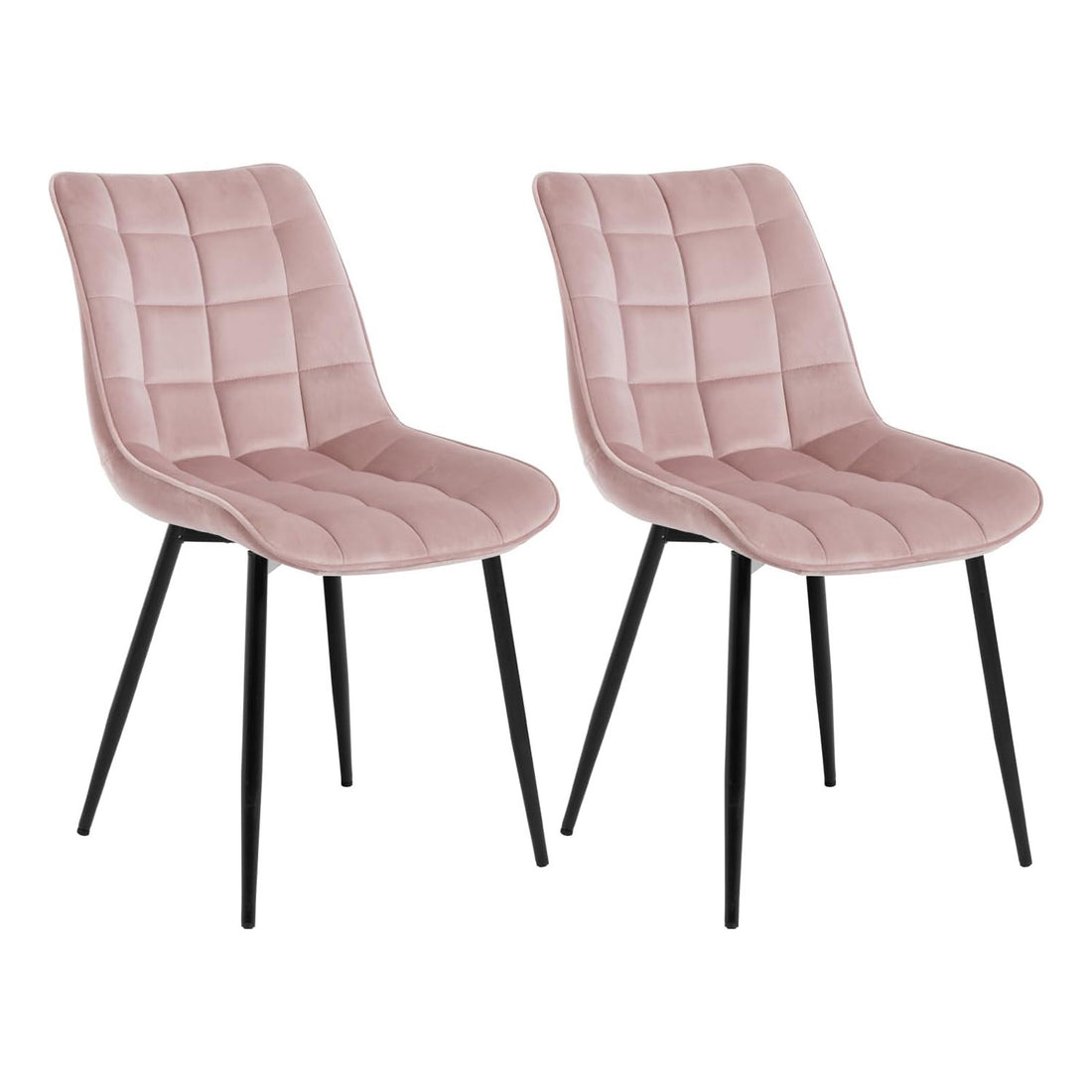 Set 2 Scaune Elindor® Ergonomice, Design Contemporan, Scaun cu Spatar si fara Manere, din Catifea cu Picioare Metalice Negre, Potrivite pentru Living, Bucatarie, Birou, Dormitor, Latime Sezut 46 cm, 85.5 x 45 x 42 cm, Roz