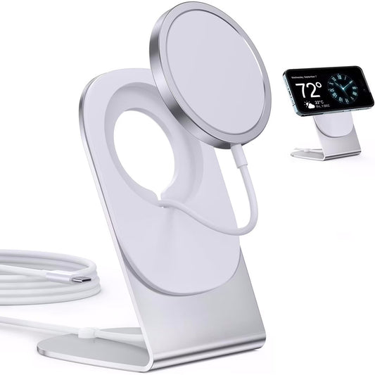 Încărcător Wireless MagSafe 20W, Aluminiu, iPhone 15/14/13/12, AirPods, Stand Magnetic și Cablu 1.5m, Argintiu