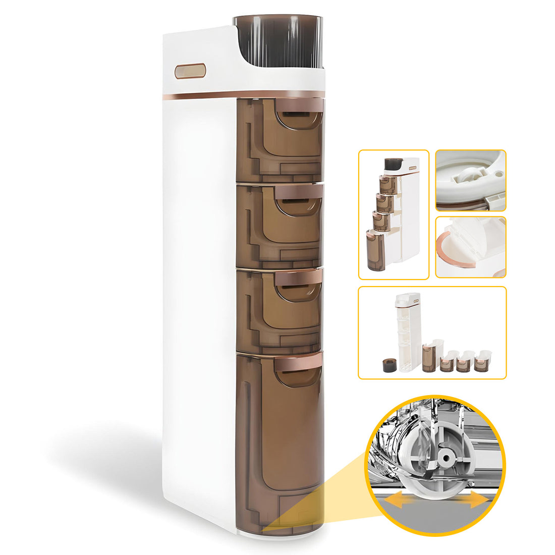 Dulap de Baie Slim Elindor® cu 4 Sertare si Spatiu Depozitare Superior Detasabil, Ideal pentru Baie, Bucatarie, Birou, Living, Spalatorii, Scoala, Organizator Multifunctional, 88.5 x 41 x 17 cm, Alb