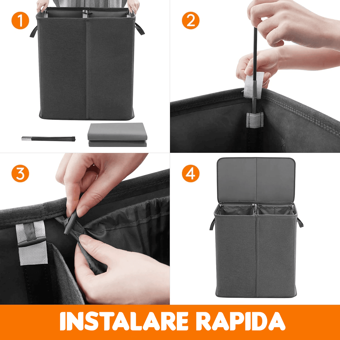 Coș de Rufe Dublu, 136L, Pliabil cu 2 Compartimente, Saci Detașabili, 60x35x65 cm