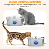 Dispenser Apă Automat pentru Pisici și Câini, 3.2L, Oțel Inoxidabil, Filtrare Activă, Silențios