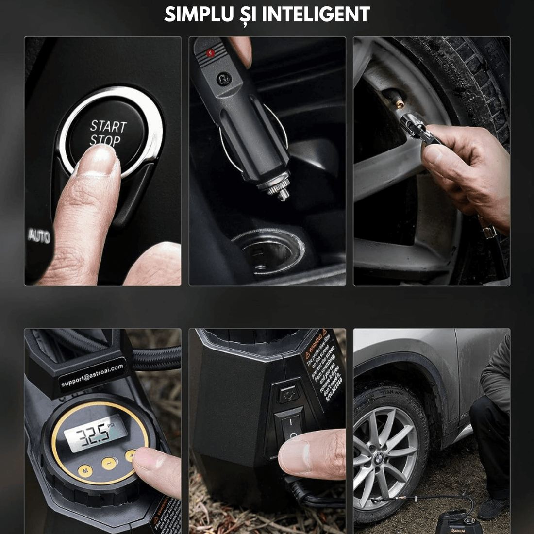 Compresor Auto Portabil 12V DC, Manometru Digital, 100 PSI, 6.9 Bari, cu Lumina LED de Urgență – Ideal pentru Auto, Biciclete, Moto, Saltele și Baloane