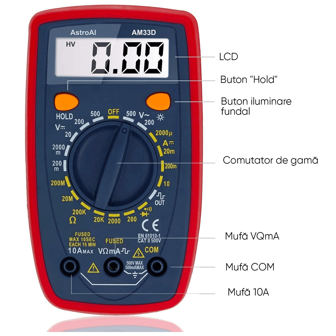 Multimetru Digital pentru Tensiune, Curent, Rezistență și Continuitate