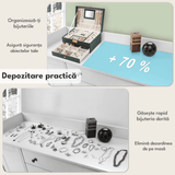 Cutie Bijuterii cu Cheie, 2 Nivele & Sertar, Catifelată, Piele Ecologică Verde, 23 x 17 x 10.5 cm