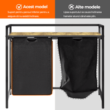 Coș de Rufe Dublu cu Sertar, 95L, Raft Superior, Saculețe Detașabile, 76 x 33.5 x 72 cm, Negru