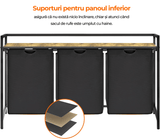 Coș de Rufe Triplu cu Sertar, 120L, Raft Superior, Saculețe Detașabile, 95 x 35 x 72 cm, Negru