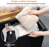 Coș de Rufe Triplu cu Sertar, 120L, Raft Superior, Saculețe Detașabile, 95 x 35 x 72 cm, Negru