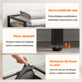 Coș de Rufe Triplu cu Sertar, 120L, Raft Superior, Saculețe Detașabile, 95 x 35 x 72 cm, Negru