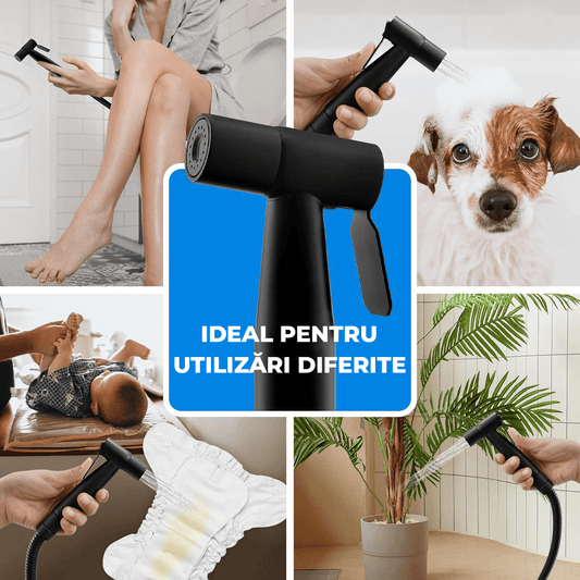 Set Duș Igienic pentru Igienă Intimă, Baterie Bideu și WC, Oțel Inoxidabil, Negru