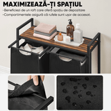 Coș de Rufe Dublu cu Sertar, Volum 92L, Raft Superior, Saculeti Detasabili, 73 x 33 x 72 cm, Negru