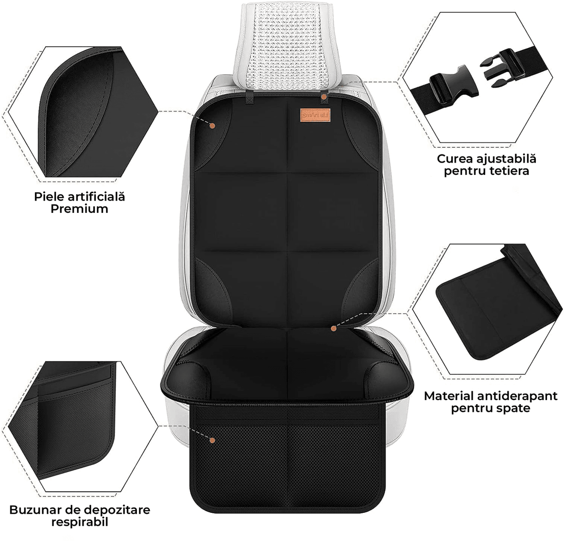 Husă Auto Full ISOFIX, Impermeabilă, cu 2 Buzunare din Plasă, Universală, Neagră