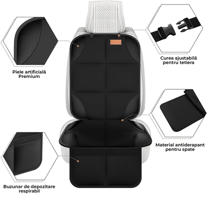 Husă Auto Full ISOFIX, Impermeabilă, cu 2 Buzunare din Plasă, Universală, Neagră