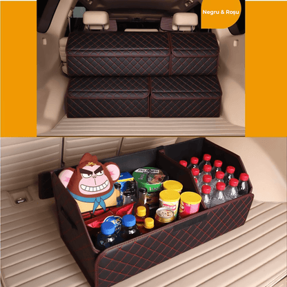 Organizator Portbagaj Auto Premium, Multifuncțional, 66 cm, Pliabil, Negru/Roșu