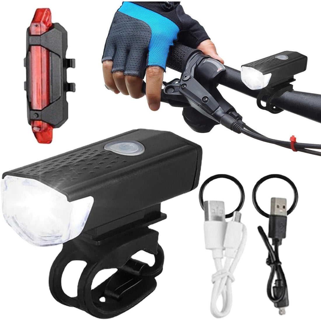 Set Lumini Bicicletă: Față IPX6 cu 3 Moduri & Flash Nocturn, Spate LED