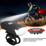 Set Lumini Bicicletă: Față IPX6 cu 3 Moduri & Flash Nocturn, Spate LED