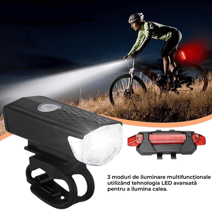 Set Lumini Bicicletă: Față IPX6 cu 3 Moduri & Flash Nocturn, Spate LED