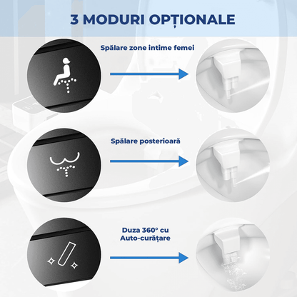 Bideu Retractabil pentru Toaletă cu Auto-Curățare, Control de Presiune, Igienă Personală, Alb