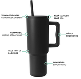 Cană Termos cu Mânere și Capac cu Pai, 1200 ml, Oțel Inoxidabil, Negru