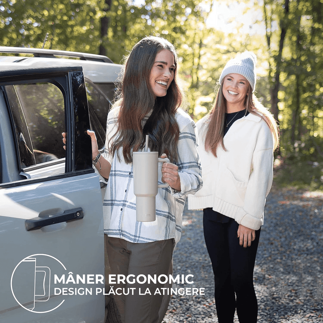 Cană Termos cu Mânere și Capac cu Pai, 1200 ml, Oțel Inoxidabil, Peachy Pink