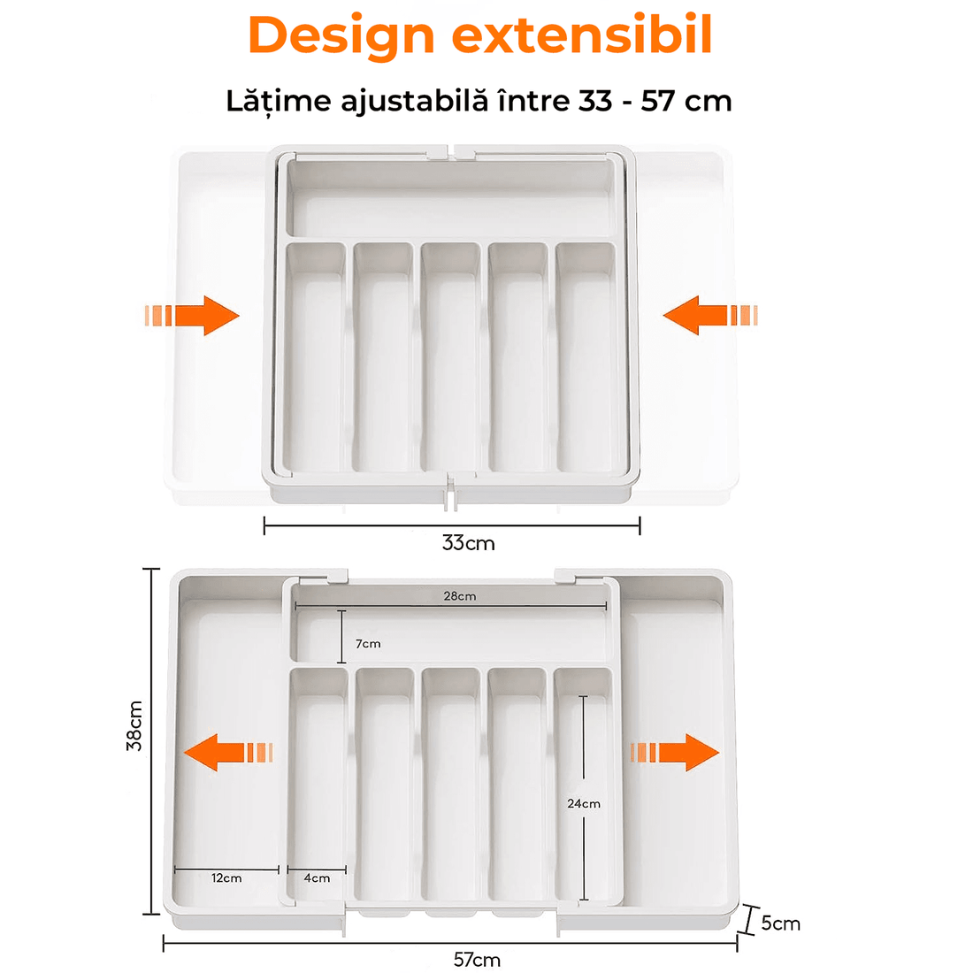 Organizator Tacâmuri Extensibil, Suport Ajustabil pentru Tacâmuri și Cuțite, Spațios, Alb