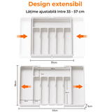 Organizator Tacâmuri Extensibil, Suport Ajustabil pentru Tacâmuri și Cuțite, Spațios, Alb