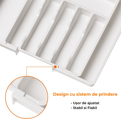 Organizator Tacâmuri Extensibil, Suport Ajustabil pentru Tacâmuri și Cuțite, Spațios, Alb