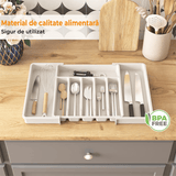 Organizator Tacâmuri Extensibil, Suport Ajustabil pentru Tacâmuri și Cuțite, Spațios, Alb