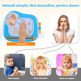 Tabla magnetică de desen pentru copii, masă de desenat, jucărie educativă, 4 culori, 25 cm, Albastru.