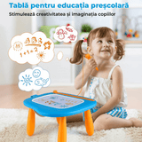 Tabla magnetică de desen pentru copii, masă de desenat, jucărie educativă, 4 culori, 25 cm, Albastru.