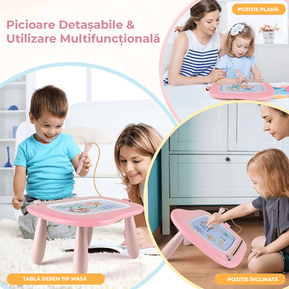 Tabla magnetică de desen pentru copii, masă de desenat, jucărie educativă, roz.