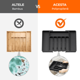 Organizator Tacâmuri Extensibil, Suport Ajustabil pentru Tacâmuri și Cuțite, Spațios, Negru