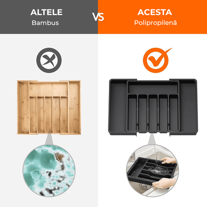 Organizator Tacâmuri Extensibil, Suport Ajustabil pentru Tacâmuri și Cuțite, Spațios, Negru